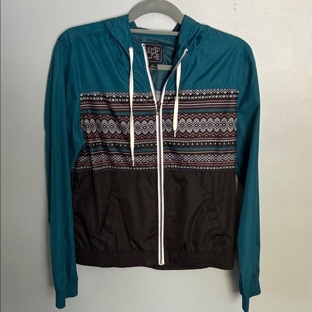 Empyre Teal and Black Patterned Wind Breaker Jacket